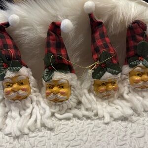 Festive Santa Claus Ornaments with Red Plaid Hats set of 4 units
